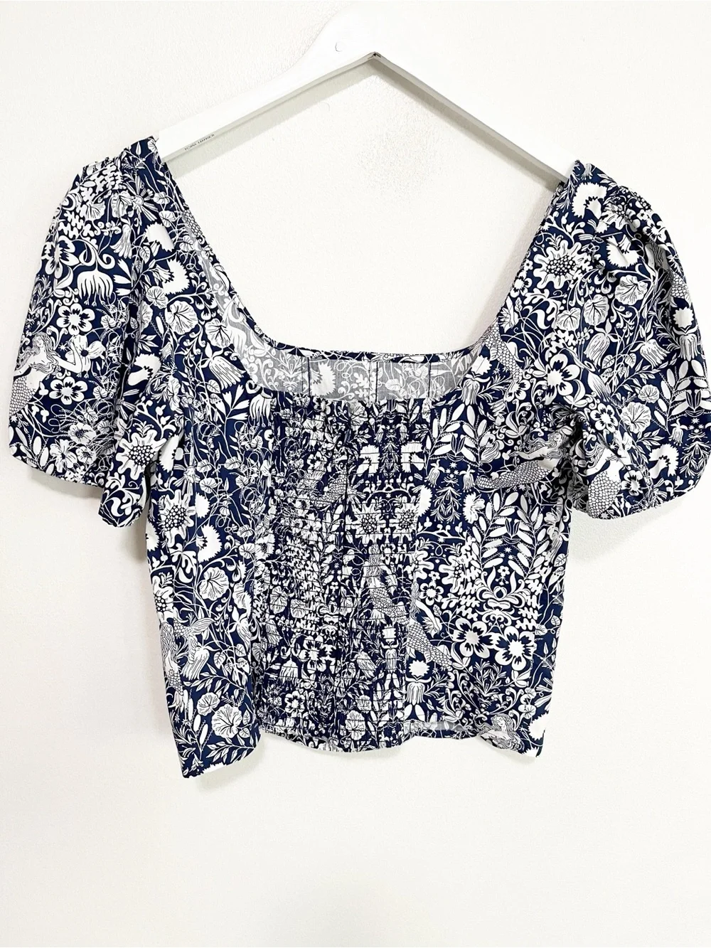 BOGO! J. Crew Puff-Sleeve Cotton Poplin Squareneck Top in Mermaid Floral Size 8